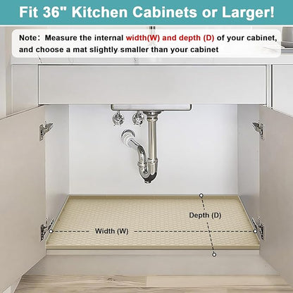 Under Kitchen Sink Mats and Protectors Waterproof, Silicone Under Sink Mat for 34" x 22" Cabinets, Under Sink Tray Organizer, Shelf Liner Cabinet Liner for Kitchen and Bathroom, Beige