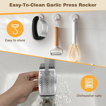 Cook Guy 304 Stainless Steel Garlic Press Rocker - Premium Stainless Steel Garlic Press Rocker –Garlic Mincer with a Comfortable Grip Garlic Grinder