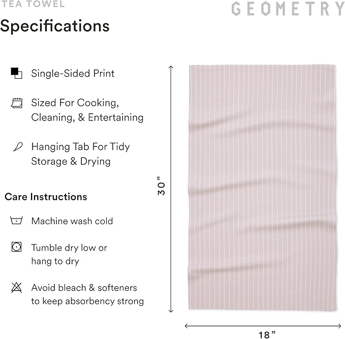 GEOMETRY Kitchen Tea Towels - Quick Dry Microfiber Dish Towels for Kitchen - Revelle 18" x 30" - 1 Pack