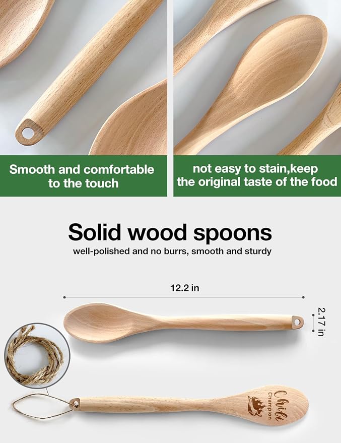 Chili Champion Spoon Wooden Serving Spoon for Cooking, Funny Wooden Spoons with Sayings, for Women Men Husband Wife