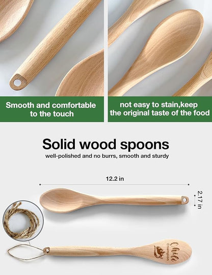 Chili Champion Spoon Wooden Serving Spoon for Cooking, Funny Wooden Spoons with Sayings, for Women Men Husband Wife