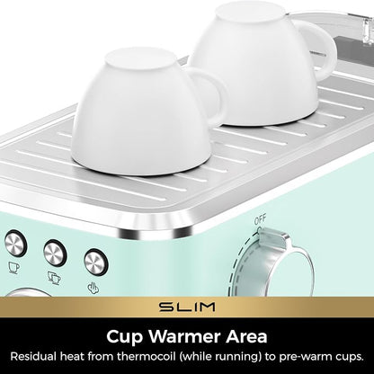 CHULUX Slim Espresso Machine with Milk Frother, 20 Bar Professional Italian Pump Espresso Coffee Machine for Home Cappuccino & Latte Maker, Stainless Steel, Pastel Green