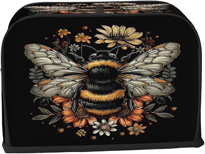 Animals Bee Toaster Cover 4 Slice Wide Slot Washable Toaster Covers | Flowers Art Dust and Fingerprint Protection Bread Maker Covers for Kitchen Accessories Decor Bakeware Women Gift