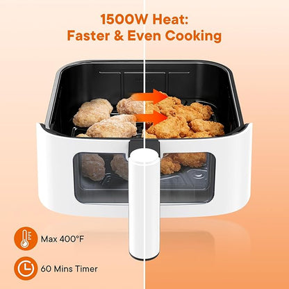 OLIXIS 4QT Air Fryer with Visible Window, 1500W Digital Touchscreen Air Fryer with 8 Presets, Auto Shut Off & Nonstick Dishwasher Safe Basket, 60-Min Timer, Max 400°F, White