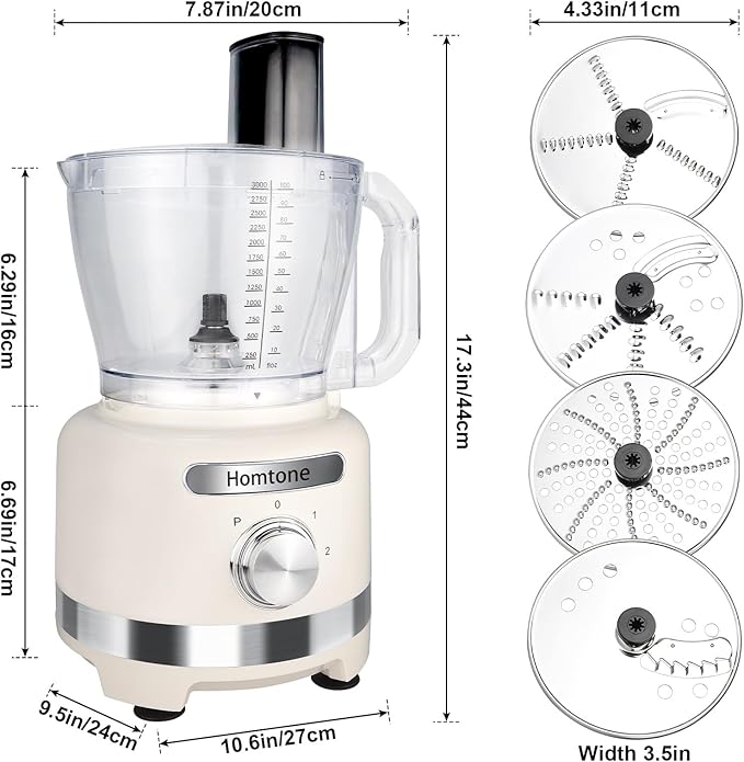 Homtone 16 Cup Food Processor Large, 9-in-1 Vegetable Chopper with 7 Blades for Shredding, Slicing, French Fry Cutting, Meat Grinding, Dough Kneading, 3 Speeds, Dishwasher Safe