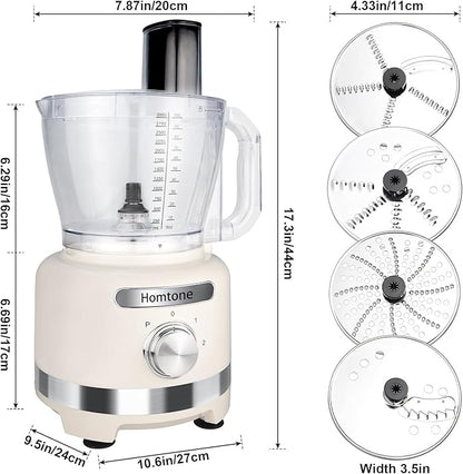 Homtone 16 Cup Food Processor Large, 9-in-1 Vegetable Chopper with 7 Blades for Shredding, Slicing, French Fry Cutting, Meat Grinding, Dough Kneading, 3 Speeds, Dishwasher Safe