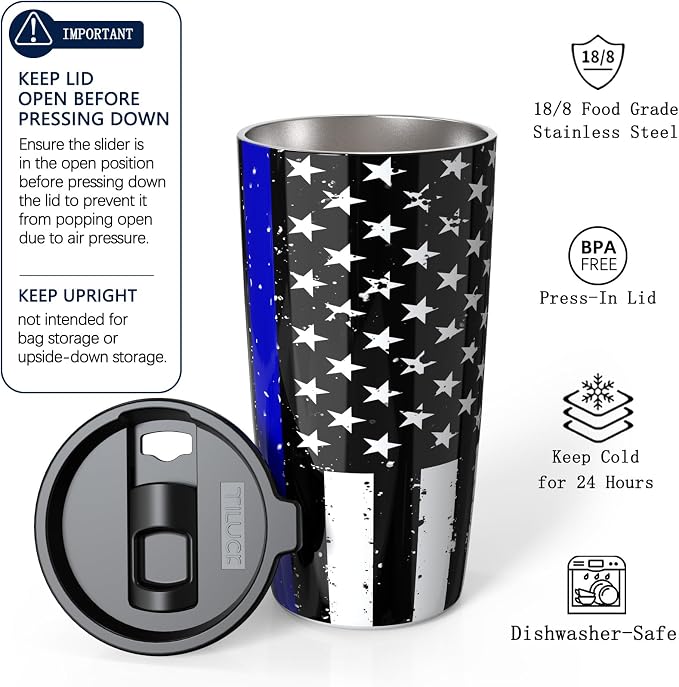 TILUCK 20 oz Insulated Tumbler with BPA-Free Lid, Stainless Steel Vacuum Travel Coffee Mug, Double Wall Coffee Tumbler（20oz，BlackFlag）
