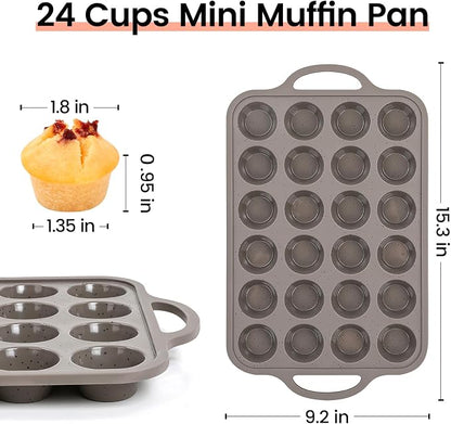 CAKETIME Mini Cupcake Pans, Metal Reinforced Frame Silicone Mini Muffin Pan Nonstick 24 Cups Easy to Handle for Baking Muffins, Cupcakes, Egg Bites 1 Pack