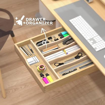 WelFurGeer Solid Birch Wood Silverware Drawer Organizer, Wooden Cutlery Drawer Organizer, Utensil Tray for Kitchen Drawers, Kitchen Utensil Organizer for Silverware, Flatware, Spoons, Forks, Knives