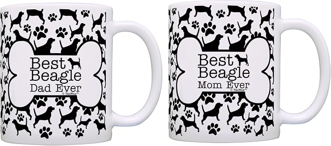 ThisWear Best Beagle Mom Dad Ever Bundle Paws Dogs 2 Pack Gift Coffee Mugs Tea Cups Bone Pattern