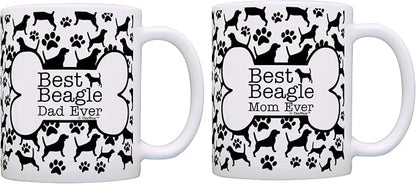 ThisWear Best Beagle Mom Dad Ever Bundle Paws Dogs 2 Pack Gift Coffee Mugs Tea Cups Bone Pattern