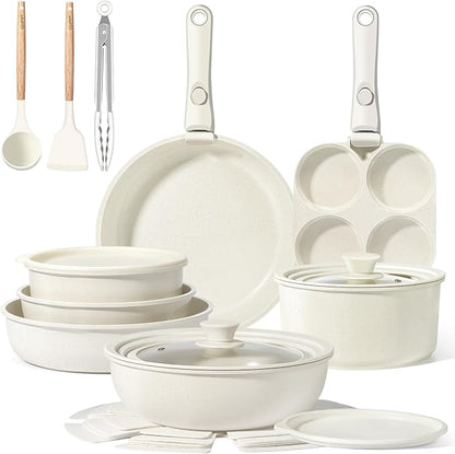 GiPP Ceramic Pots and Pans Set Non Stick, Nonstick Detachable Handle Cookware Sets, Healthy Non Toxic PFAS PFOA & PTFE Free, Dishwasher ＆Oven Safe, Induction Kitchen Pot and Pan, 21 Piece Cream