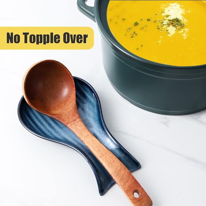 Spoon Rest for Kitchen Counter and Stove Top, Hasense Porcelain Spoon Holder for Ladle Spatula and Tong, Large Cooking Utensil Rest for Home Kitchen and Coffee Bar Decoration, Navy