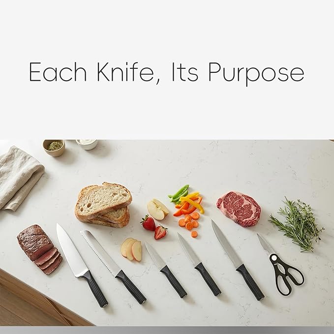 Knife set, 7-piece high-end kitchen knife set, with universal knife holder, rust proof and non stick high carbon stainless steel kitchen special sharp chef knife, can be placed in dishwasher