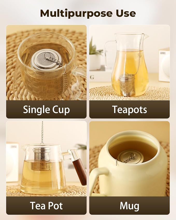 House Again 2 Pack Tea Strainers for Loose Tea, Extra Fine Mesh Tea Infuser, 304 Stainless Steel with Chain Hook, Loose Leaf Tea Steeper for Brew Tea Spices & Seasonings, Geometric Design
