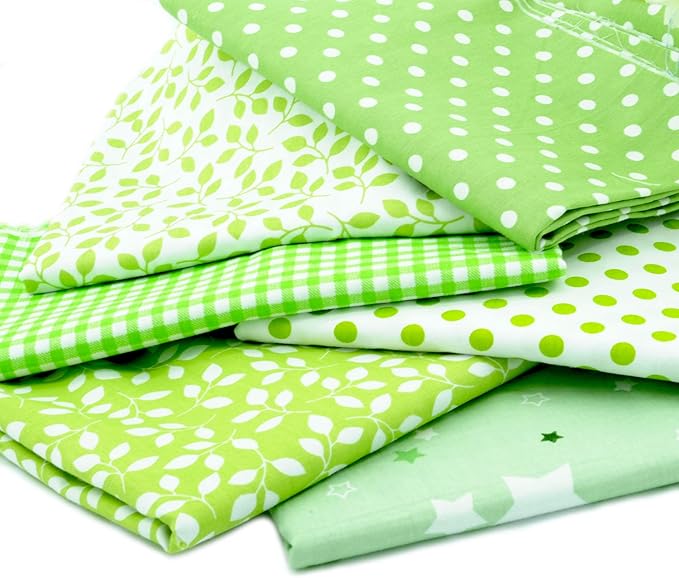 Fat Quarter Fabric Bundles Pre-Cut Quilting Cotton Twill Striped Printed Assortments Craft Cloth Bundle Squares DIY for Sewing Crafting Rose Flavor(Green,18 by 20.5Inch)