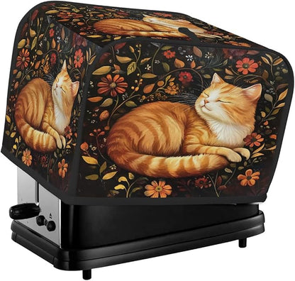 Animal Cat Toaster Cover 4 Slice Wide Slot Washable Toaster Covers | Flower Art Dust and Fingerprint Protection Bread Maker Covers for Kitchen Accessories Decor Bakeware Women Gift