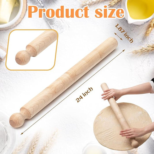 Geetery 24 Inch Long Pasta Rolling Pin 1.87 in Diameter Handmade Italian Tool Vintage Wood Rolling Pin for Home Kitchen Baking Birthday Gift for Mom