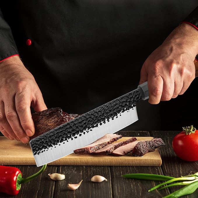 RASSE Japanese Nakiri Knife 7" Kitchen Knife Sharp Meat Cleaver and Vegetable Kitchen Knives Hand Forged High Carbon Japanese AUS-8 Stainless Steel Chef Knife with Rosewood Handle & Gift Box
