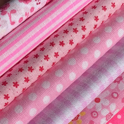 7PCS Cotton Craft Hobby Fabric 50x50CM Quilting Fabric Squares Bundle Different Patterns Printed Handmade Cloths for Arts Sewing Patchwork DIY Scrapbooking Tissue (Pink)