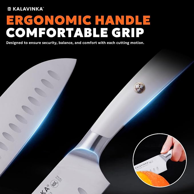 7 Inch Santoku Knife, German Stainless Steel, Razor Sharp Multipurpose Kitchen Knife with Balanced Handle and Gifted Sheath, Grilling Tools (SAMJNA)