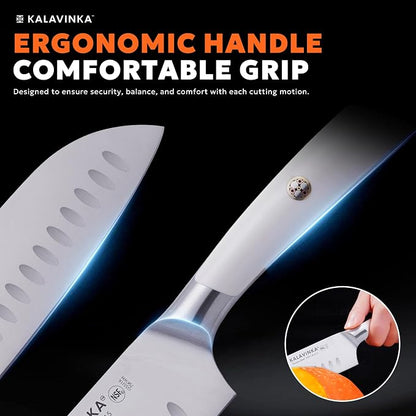 7 Inch Santoku Knife, German Stainless Steel, Razor Sharp Multipurpose Kitchen Knife with Balanced Handle and Gifted Sheath, Grilling Tools (SAMJNA)