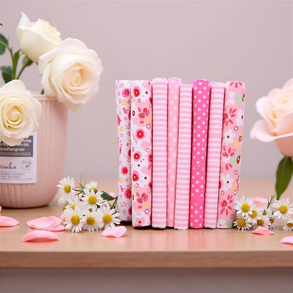 7Pcs Top Cotton Craft Fabric Bundle Squares Patchwork,DIY Sewing Scrapbooking Quilting Floral Dot Pattern Craft and Hobby Fabric,Fabric Arts,Crafts and Sewing10 x 10" (25cm x 25cm) (Pink)