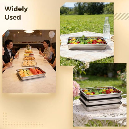 3 Pcs Stainless Steel Food Storage Containers, Stackable Square Dumpling Plate with Clear Lid, Leak-Proof & Space Saving, Ideal for Fridge, Kitchen & Picnic Food Storage
