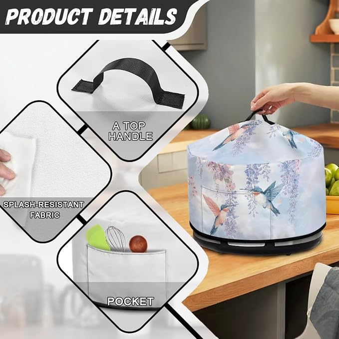 Slow Cooker Dust Cover Compatible with 6-8 qt Crock for Pot Highland Blue Hummingbird Floral Small Kitchen Appliance Decor Dust Cover