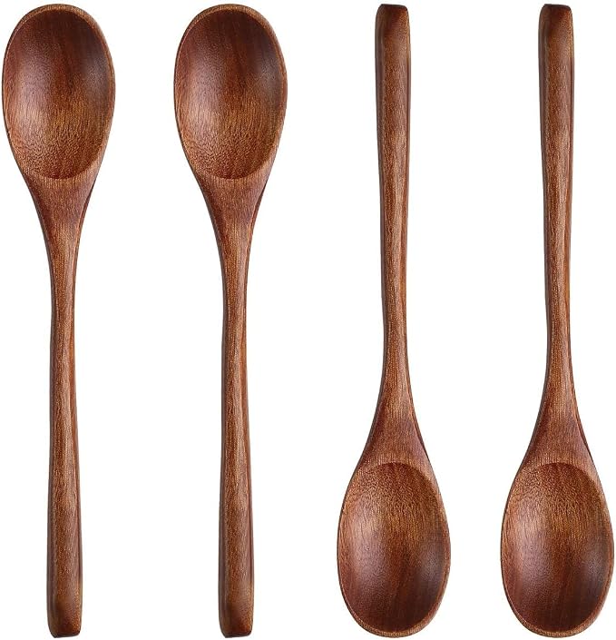 Long Handle Wooden Spoon For Mixing Coffee Tea Jam and Bath Salt In Kitchen, Environmentally Friendly Table Spoon, 8.6 Inches,4 Pieces…