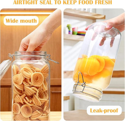Flrolove 78oz Glass Storage Jars with Airtight Lids Set of 3, Pantry Storage Containers with Lids, Square Large Airtight Glass Jars, Perfect for Kitchen Canning Cereal, Pasta, Flour, Coffee Beans