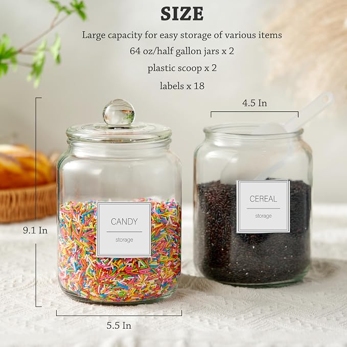 FyndraX Half Gallon Large Glass Jars with Lids, Airtight Storage Clear Containers for Kitchen, Laundry Room and Pantry Food Organization, Set of 4