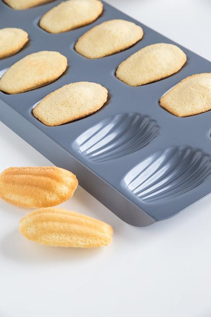 Fox Run Premium Non-Stick Madeleine Pan, Set of 2, Grey Carbon Steel, 12-Cup