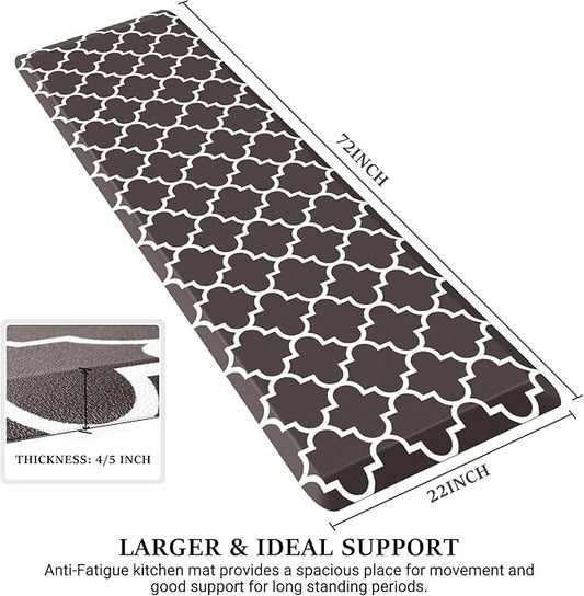 WISELIFE Anti Fatigue Floor Mat - 4/5 Inch Thick Kitchen Mat Non Slip Waterproof Heavy Duty Ergonomic Comfort Mat Durable for Home, Office, Sink, Laundry,(22" x 72", Chocolate)