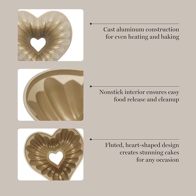 Martha Stewart Dunelle 10.75" Heart‑Shaped Cake Mold — Cast Aluminum Nonstick Fluted Cake Pan — Easy Release, Oven‑Safe to 450°F