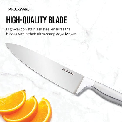 Farberware Self-Sharpening 13-Piece Knife Block Set with EdgeKeeper Technology, High Carbon-Stainless Steel Kitchen Knives, Razor-Sharp Knife Set with Wood Block, Black