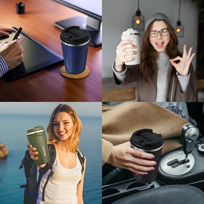 4 Pack Travel Coffee Mug 12oz Insulated Coffee Cup with Lid, Reusable Thermal Coffee Cup Stainless Steel Coffee Tumbler to Keep Hot & Cold Drinks for Car, Daily, Travel and Gifts, Multicolor