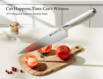 BRODARK White Knife Set with Block, 15-Piece German Stainless Steel Kitchen Knife Set with Sharpener, Ultra Sharp Full Tang Blades, Modern Luxury Knives for Everyday Cooking & Gifts