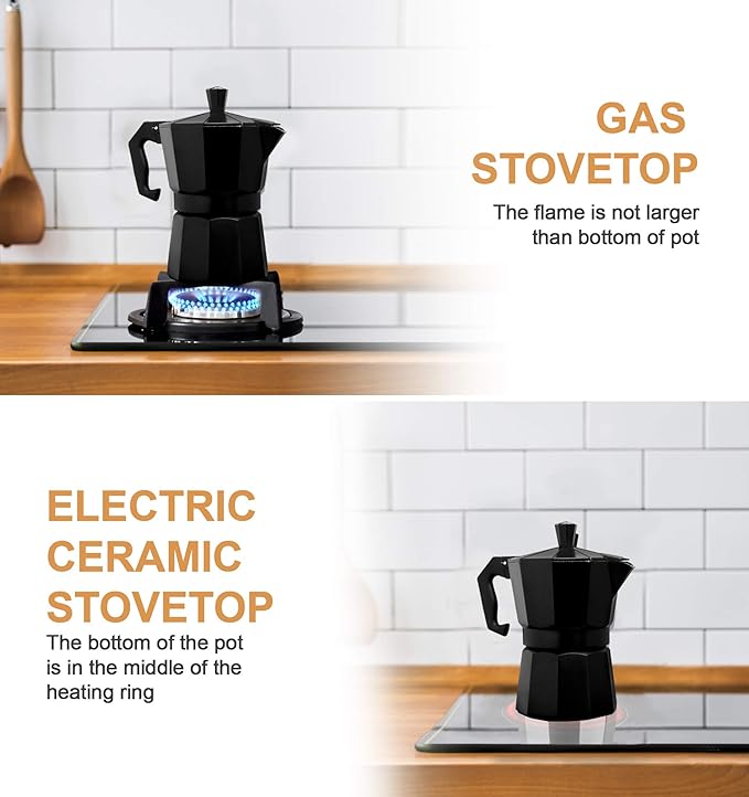 Mixpresso Black 3 Cup Moka Pot Cuban Coffee Maker, Moka Pot for Gas, Electric Stove Top, Classic Italian Coffee Maker, Stovetop Espresso Maker, Camping Pot Makes 3 Espresso Cup 5 Oz