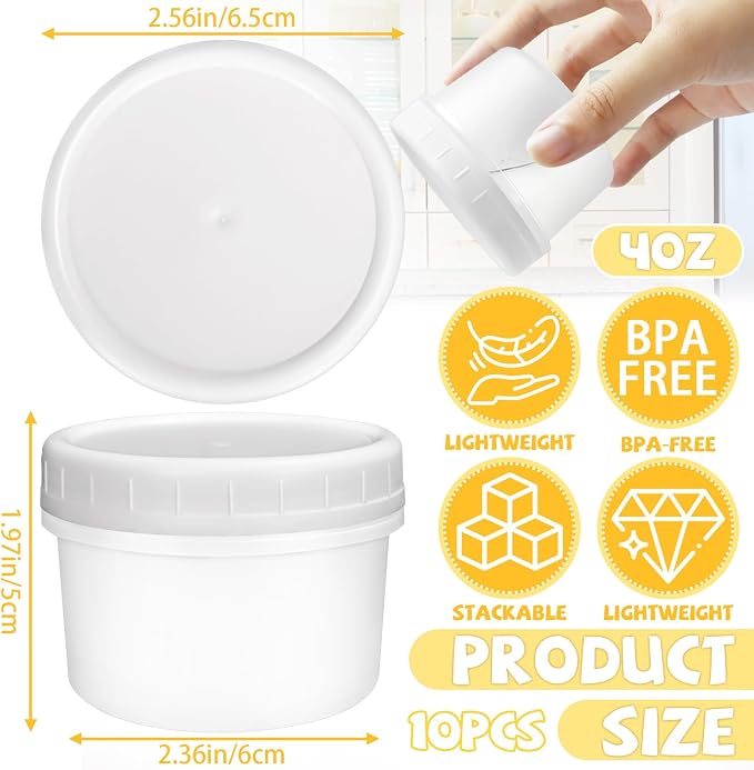 10 Pack 4oz Reusable Small Plastic Containers with Screw Lids, Small Food Storage Freezer Containers, Stackable Food Storage Jars, Sauce Condiment Jars Lunch Box Accessories