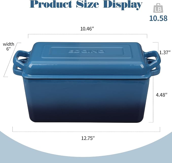 EDGING CASTING Enameled Cast Iron Dutch Oven, Oblong Bread Oven for Sourdough Bread Baking, Baking Pan, Dual Handles, Oven Safe, 4 Quart, Lake Blue