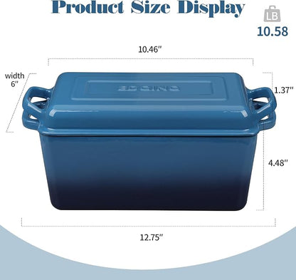 EDGING CASTING Enameled Cast Iron Dutch Oven, Oblong Bread Oven for Sourdough Bread Baking, Baking Pan, Dual Handles, Oven Safe, 4 Quart, Lake Blue