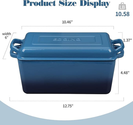 EDGING CASTING Enameled Cast Iron Dutch Oven, Oblong Bread Oven for Sourdough Bread Baking, Baking Pan, Dual Handles, Oven Safe, 4 Quart, Lake Blue