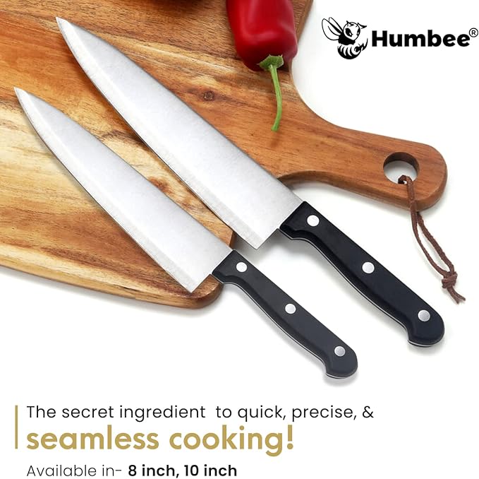 8-Inch Chef Knife – Full Tang Razor-Sharp High Carbon Stainless Steel Blade – Hollow Grind Edge – Ergonomic Grip Handle – Professional Kitchen Knife, Black