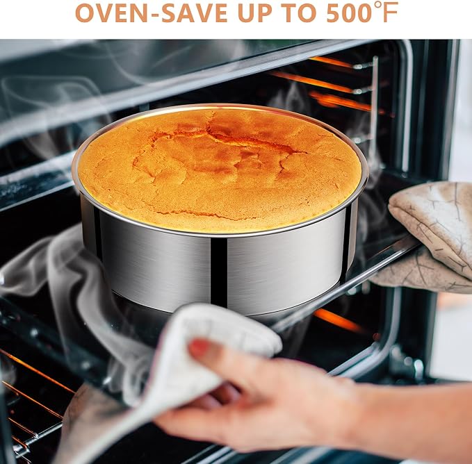 9 Inch Cake Pan, Leakproof & Nonstick, Removable Bottom & Easy Releasing Round Cake Pan, 304 Stainless Steel Cake Baking Pans, Non-Toxic & Healthy, Dishwasher Safe