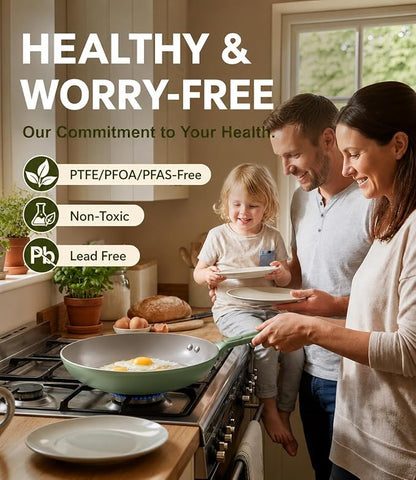 USELUCK Non Stick Frying Pan Skillet,Egg Pan,Green Omelet Pan,PFOA Free,11 Inch Ceramic frying pan,Induction with all cooktops,non-slip grip.
