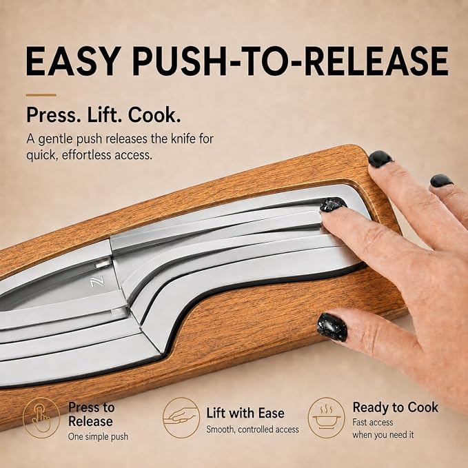 NestKnife Magnetic Kitchen Knife Set - 4 Piece VG10 High Carbon Stainless Steel Kitchen Knives with Patented Space-Saving Nesting Design & Magnetic Block - Ultra Sharp Professional Chef Knife Set