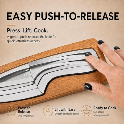 NestKnife Magnetic Kitchen Knife Set - 4 Piece VG10 High Carbon Stainless Steel Kitchen Knives with Patented Space-Saving Nesting Design & Magnetic Block - Ultra Sharp Professional Chef Knife Set