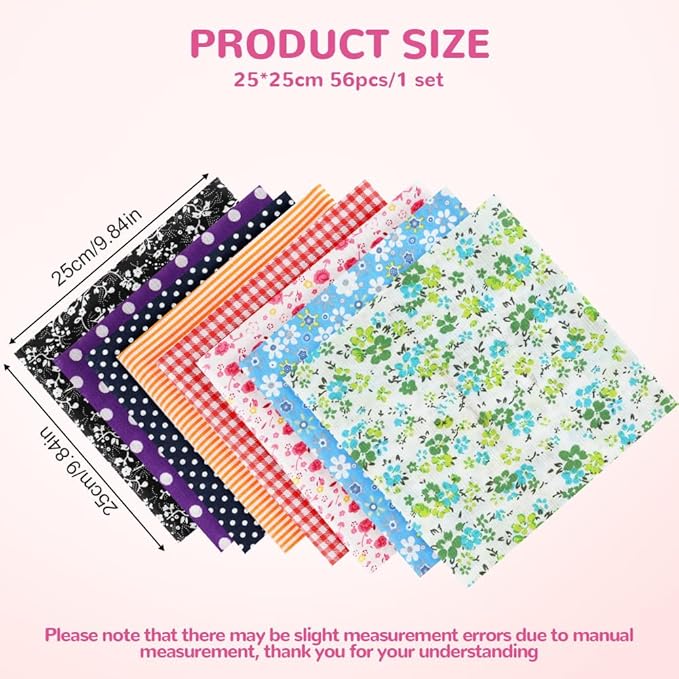Ainiv 56pcs Fabric Bundles Squares, 9.8"x9.8" 100% Cotton Quilting Fabric Bundles, Precut Multi-Color and Different Pattern for Patchwork, Quilting, Sewing, DIY Crafts, Mask