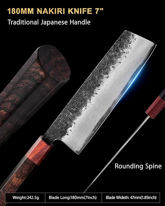 kanngou 7 inch Nakiri Knife Japanese Chef Knife, AUS-8 Alloy Steel Vegetable Japanese Cleaver with Red Sandalwood and Eboy Wood Handle, Chopping Knife with Premium Gift Box (WA Series)